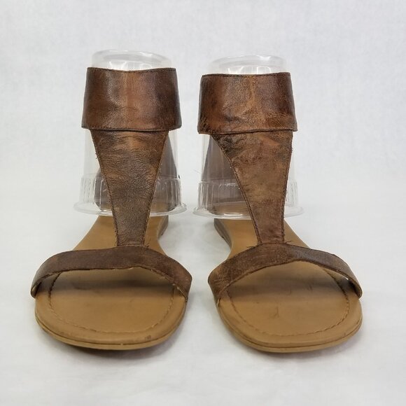 Franco Sarto Gelato Sandals Womens 6 Caramel Brown Leather Zipper Heel Gladiator - Picture 2 of 14